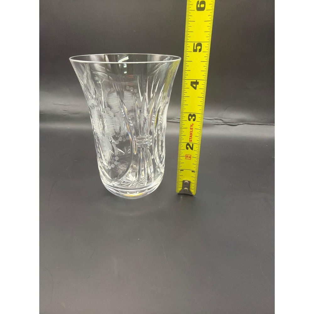 Vtg Set of 5 Crystal Bohemian Cut Clear Tumbler Glasses Etched MCM Czech Glass - Picture 8 of 9